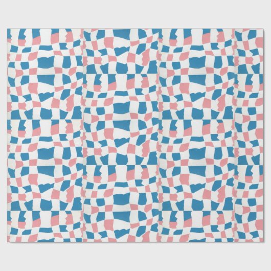 Retro Mod Roze Blauw Checkerboard Abstract Cadeaupapier (Vlak)