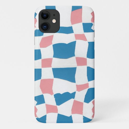Retro Mod Roze Blauw Checkerboard Abstract Case-Mate iPhone Case (Achterkant)