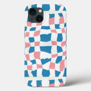 Retro Mod Roze Blauw Checkerboard Abstract iPhone 13 Hoesje