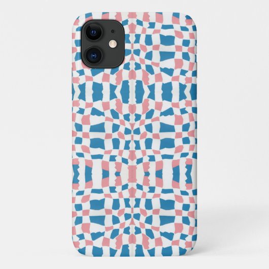 Retro Mod Roze Blauw Checkerboard Abstract Case-Mate iPhone Case (Achterkant)