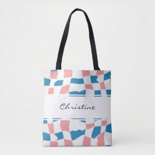Retro Mod Roze Blauw Checkerboard Abstract Draagtas