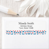 Retro Mod Roze Blauw Checkerboard Abstract Etiket (Insitu)