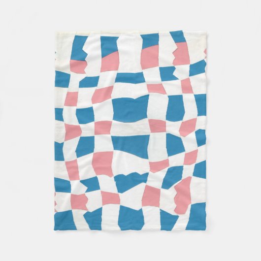 Retro Mod Roze Blauw Checkerboard Abstract Fleece Deken (Voorkant)