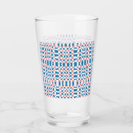 Retro Mod Roze Blauw Checkerboard Abstract Glas (Voorkant)
