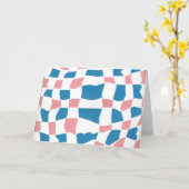 Retro Mod Roze Blauw Checkerboard Abstract Kaart (Gele Bloem)