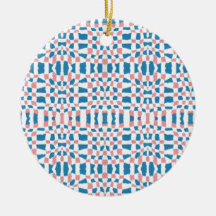 Retro Mod Roze Blauw Checkerboard Abstract Keramisch Ornament