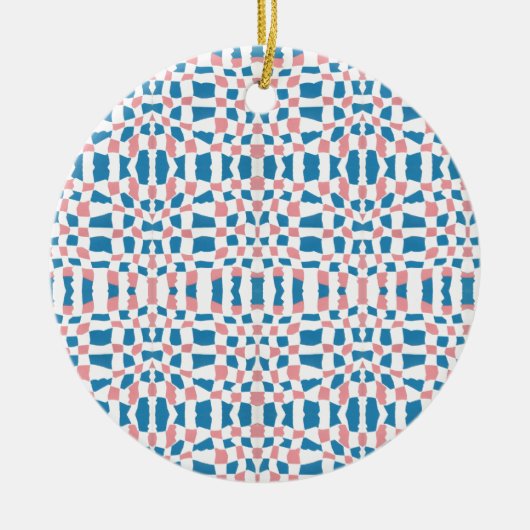 Retro Mod Roze Blauw Checkerboard Abstract Keramisch Ornament (Voorkant)