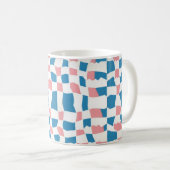 Retro Mod Roze Blauw Checkerboard Abstract Koffiemok (Voorkant rechts)