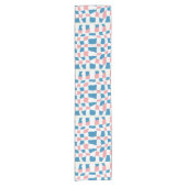 Retro Mod Roze Blauw Checkerboard Abstract Korte Tafelloper (Voorkant)