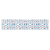 Retro Mod Roze Blauw Checkerboard Abstract Korte Tafelloper (Horizontaal)