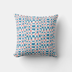 Retro Mod Roze Blauw Checkerboard Abstract Kussen