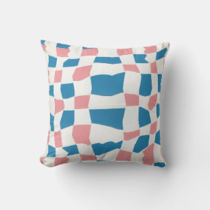 Retro Mod Roze Blauw Checkerboard Abstract Kussen