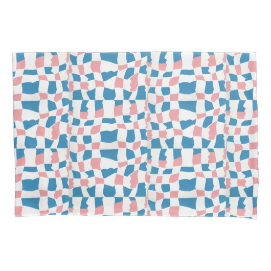 Retro Mod Roze Blauw Checkerboard Abstract Kussensloop (Voorkant)