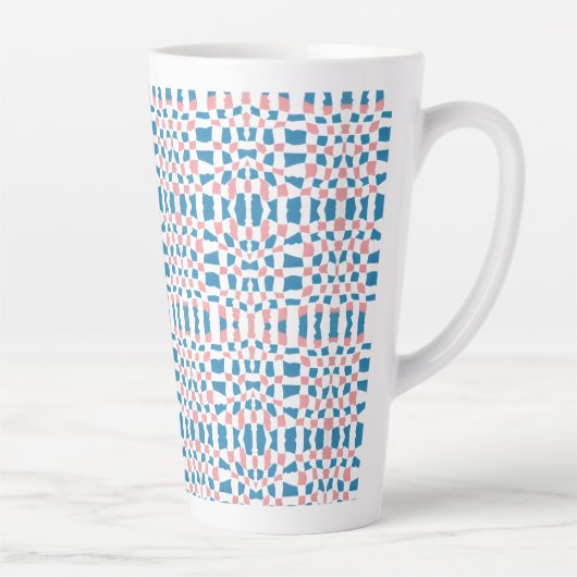 Retro Mod Roze Blauw Checkerboard Abstract Latte Mok (Rechts)