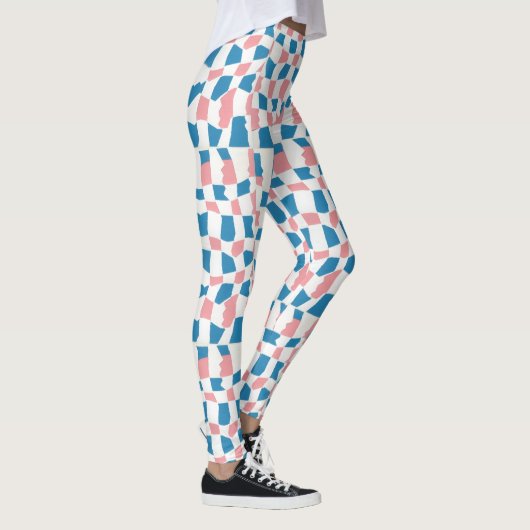 Retro Mod Roze Blauw Checkerboard Abstract Leggings (Rechts)