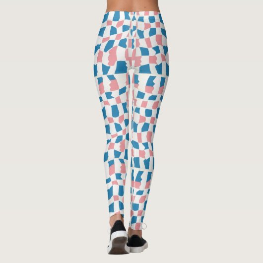 Retro Mod Roze Blauw Checkerboard Abstract Leggings (Achterkant)
