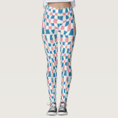 Retro Mod Roze Blauw Checkerboard Abstract Leggings (Voorkant)