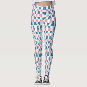 Retro Mod Roze Blauw Checkerboard Abstract Leggings