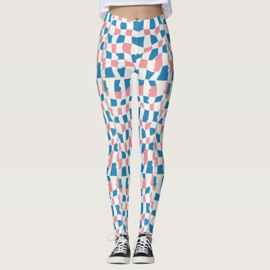 Retro Mod Roze Blauw Checkerboard Abstract Leggings (Voorkant)