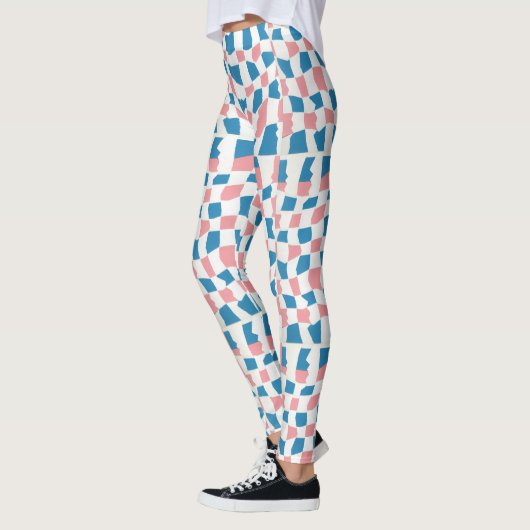 Retro Mod Roze Blauw Checkerboard Abstract Leggings (Links)