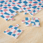 Retro Mod Roze Blauw Checkerboard Abstract Legpuzzel (Zijkant)