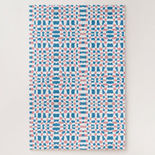 Retro Mod Roze Blauw Checkerboard Abstract Legpuzzel