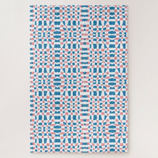 Retro Mod Roze Blauw Checkerboard Abstract Legpuzzel (Verticaal)