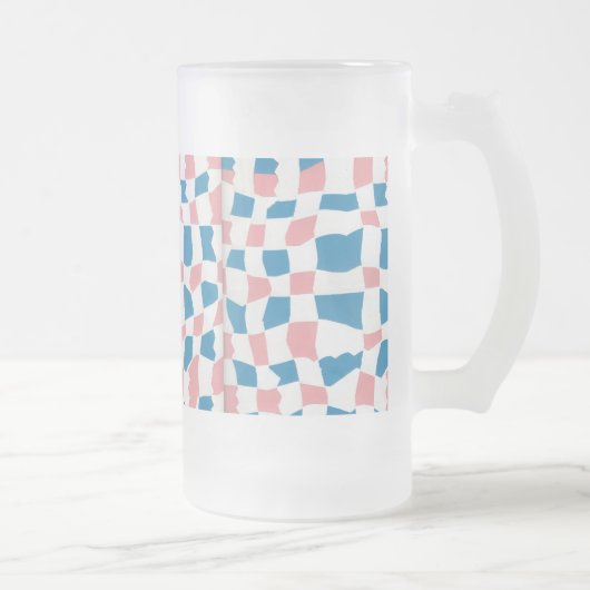 Retro Mod Roze Blauw Checkerboard Abstract Matglas Bierpul (Rechts)