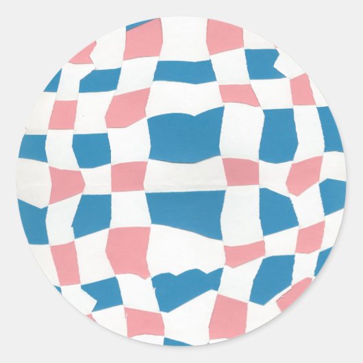 Retro Mod Roze Blauw Checkerboard Abstract Ronde Sticker (Voorkant)