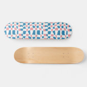 Retro Mod Roze Blauw Checkerboard Abstract Skateboard (Horizontaal)