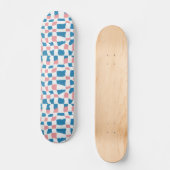 Retro Mod Roze Blauw Checkerboard Abstract Skateboard (Voorkant)