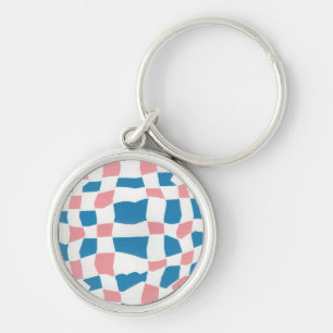 Retro Mod Roze Blauw Checkerboard Abstract Sleutelhanger