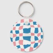 Retro Mod Roze Blauw Checkerboard Abstract Sleutelhanger (Achterkant)