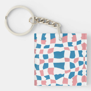 Retro Mod Roze Blauw Checkerboard Abstract Sleutelhanger