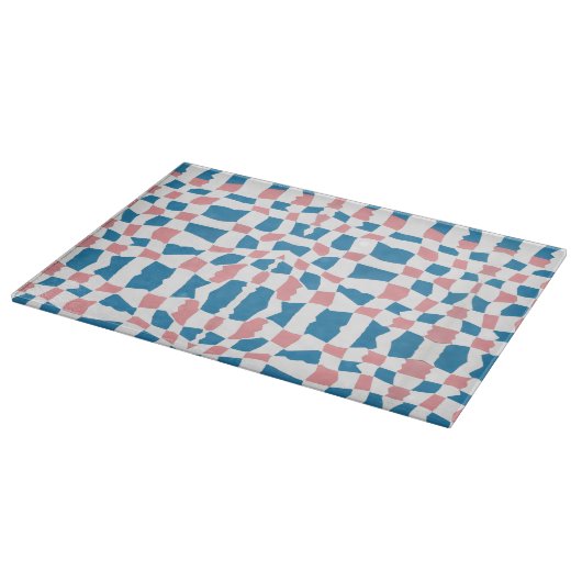 Retro Mod Roze Blauw Checkerboard Abstract Snijplank (Hoek)
