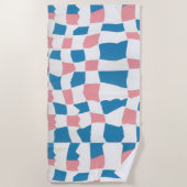 Retro Mod Roze Blauw Checkerboard Abstract Strandlaken (Voorkant)