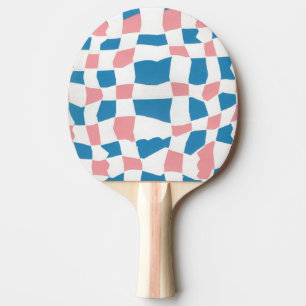 Retro Mod Roze Blauw Checkerboard Abstract Tafeltennisbatje