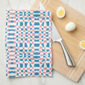 Retro Mod Roze Blauw Checkerboard Abstract Theedoek (Quarter Fold)