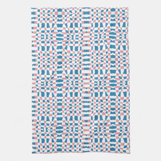 Retro Mod Roze Blauw Checkerboard Abstract Theedoek (Verticaal)
