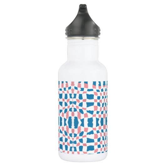 Retro Mod Roze Blauw Checkerboard Abstract Waterfles (Rechts)