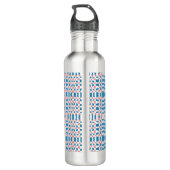 Retro Mod Roze Blauw Checkerboard Abstract Waterfles (Achterkant)