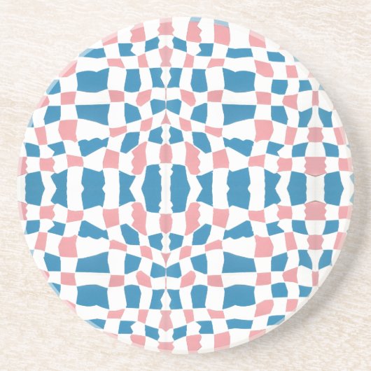 Retro Mod Roze Blauw Checkerboard Abstract Zandsteen Onderzetter (Voorkant)