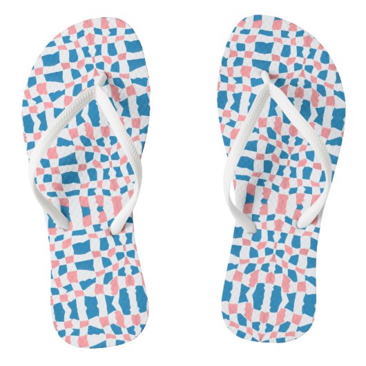 Retro Mod Roze Blauwe Schaakbord Abstract Teenslippers (Voetbed)
