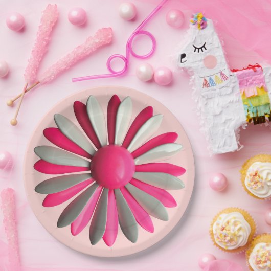 Retro MOD Roze Bloem Bloemrijke Lente Tuinfeest Papieren Bordje (Feest)