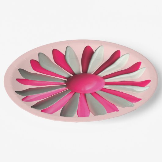 Retro MOD Roze Bloem Bloemrijke Lente Tuinfeest Papieren Bordje (Gekanteld)