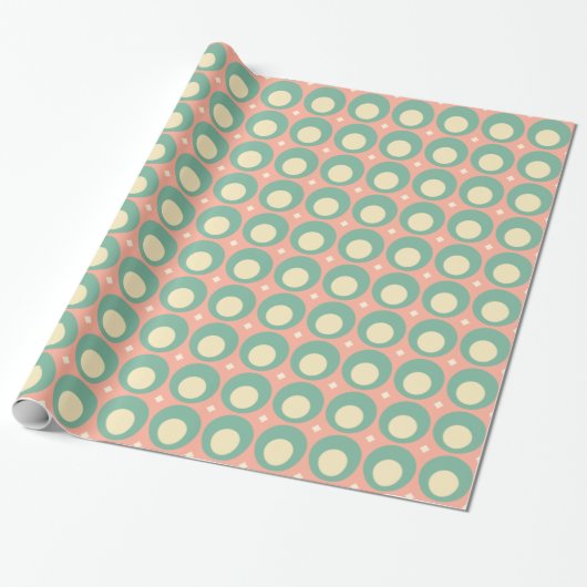Retro Mod Stippen Pattern Blush Roze en Blauwgroen Cadeaupapier (Uitgerold)