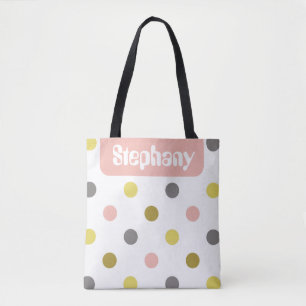 Retro Mod Stippen Roze Geel Naam Gepersonaliseerd Draagtas