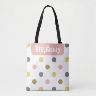 Retro Mod Stippen Roze Geel Naam Gepersonaliseerd Draagtas