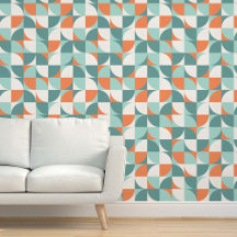 Retro Mod Vierkanten Oranje Mint Groenblauw Aqua B