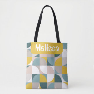 Retro Mod Vierkanten Roze Blauw Naam Gepersonalise Draagtas